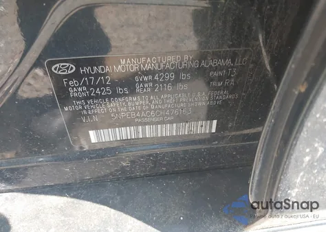 2012 Hyundai Sonata Gls from USA, damaged, VIN 5NPEB4AC6CH476163